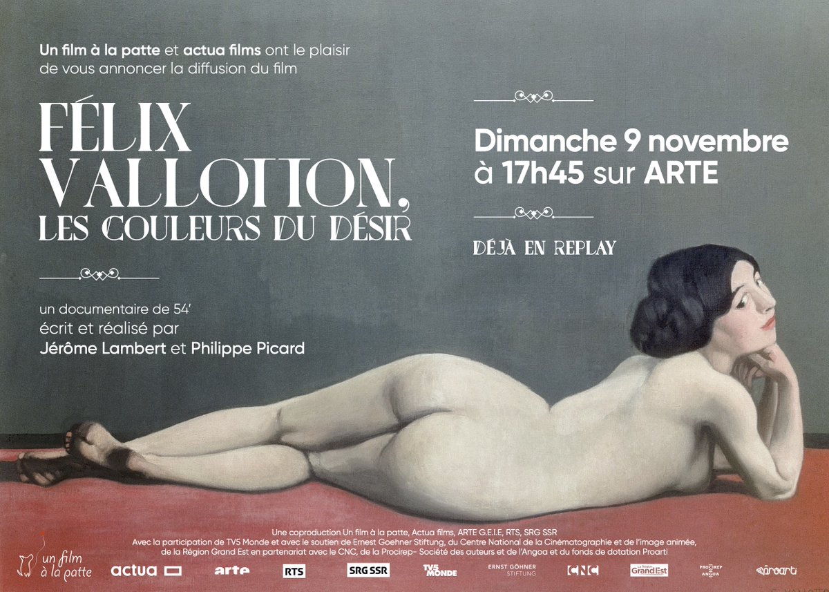 Nous avons le plaisir de vous annoncer la diffusion de notre dernier film, "Félix Vallotton, les couleurs du désir" sur ARTE.TV et à la télévision le dimanche 9 novembre à 17:45 
#Vallotton #art #VallottonForever 
➡ tinyurl.com/3vk4cjr5