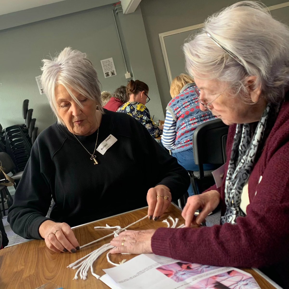 CFWI Craft Workshop at Frodsham Community Centre. A festive day of making and trying their hand at five Christmas-themed crafts: Blackwork Stitched Card, Appliquéd Robin Hoop,  Bargello Needlepoint Star, Macramé Snowflake and Watercolour Christmas Card