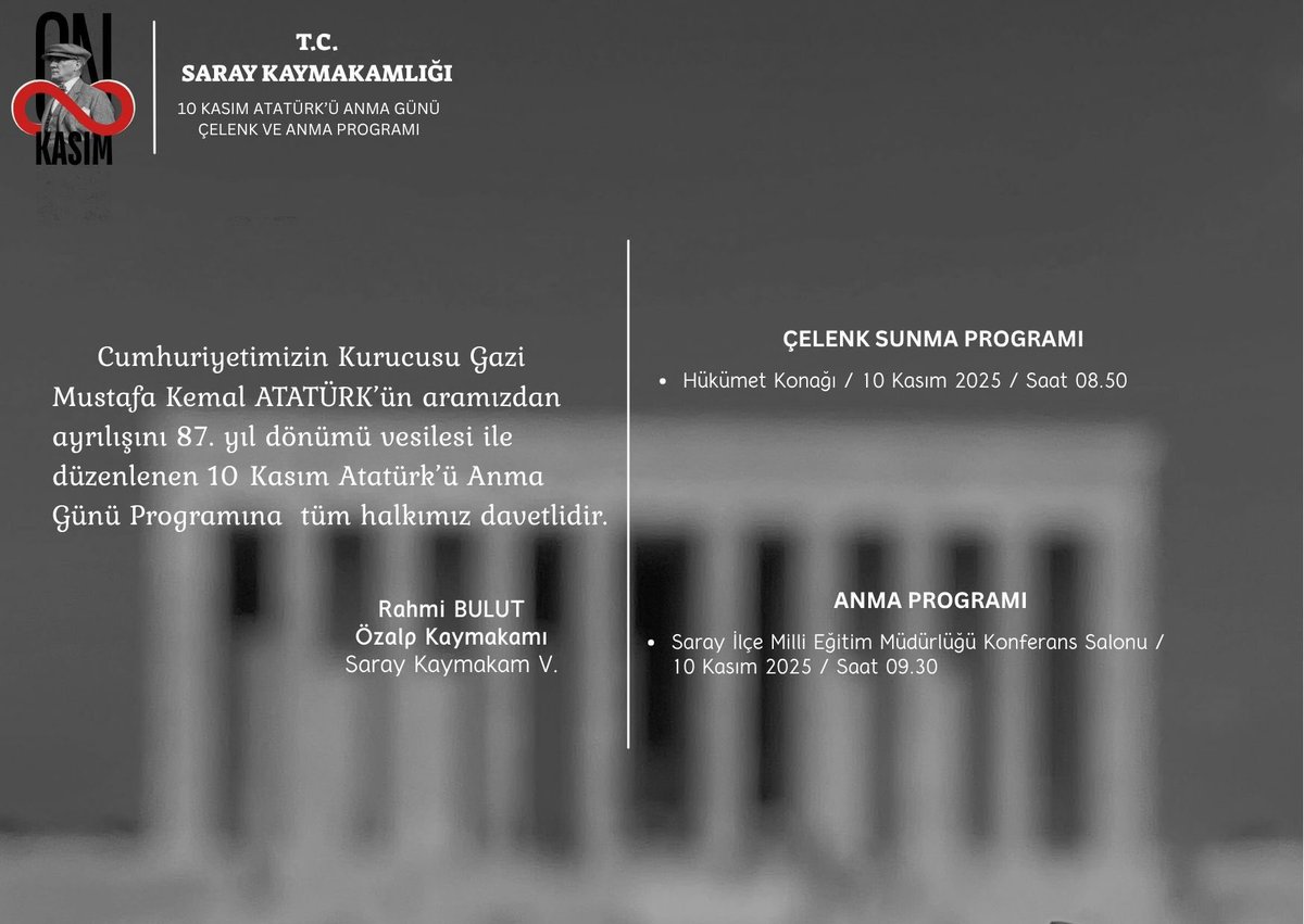 10 KASIM ATATÜRK’Ü ANMA VE ÇELENK PROGRAMI 

SAYGI VE MİNNETLE …