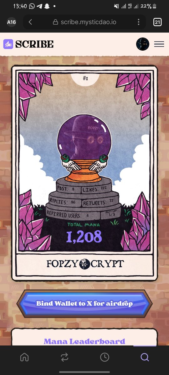 Fopzy_Crypt's tweet image. Woah!!!I 🥰🤗

Just crossed 1k points on mana after many days of shilling and grinding,it&apos;s not over yet.☺️

We keep it going

5k+ before TGE.
Let&apos;s go🔥 
@MysticDaoSol @MagicSwapPro 

scribe.mysticdao.io/r/@Fopzy_Crypt