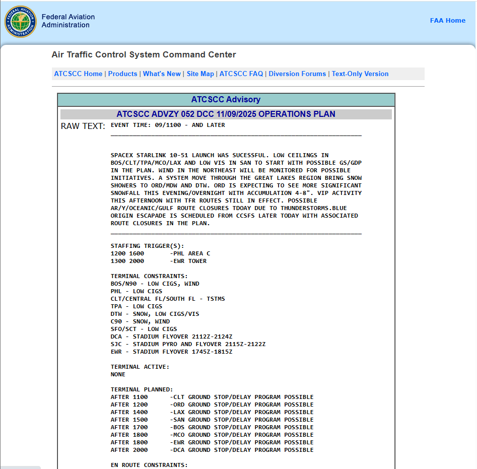SpencerSays's tweet image. The latest FAA advisory highlights the following for DCA:

A military flyover is expected over Northwest Stadium for the Commanders game this afternoon (4:12-4:24pm)

FAA is forecasting a possible ground stop after 3pm at DCA.

Pres. Trump's travel between Joint Base Andrews,…