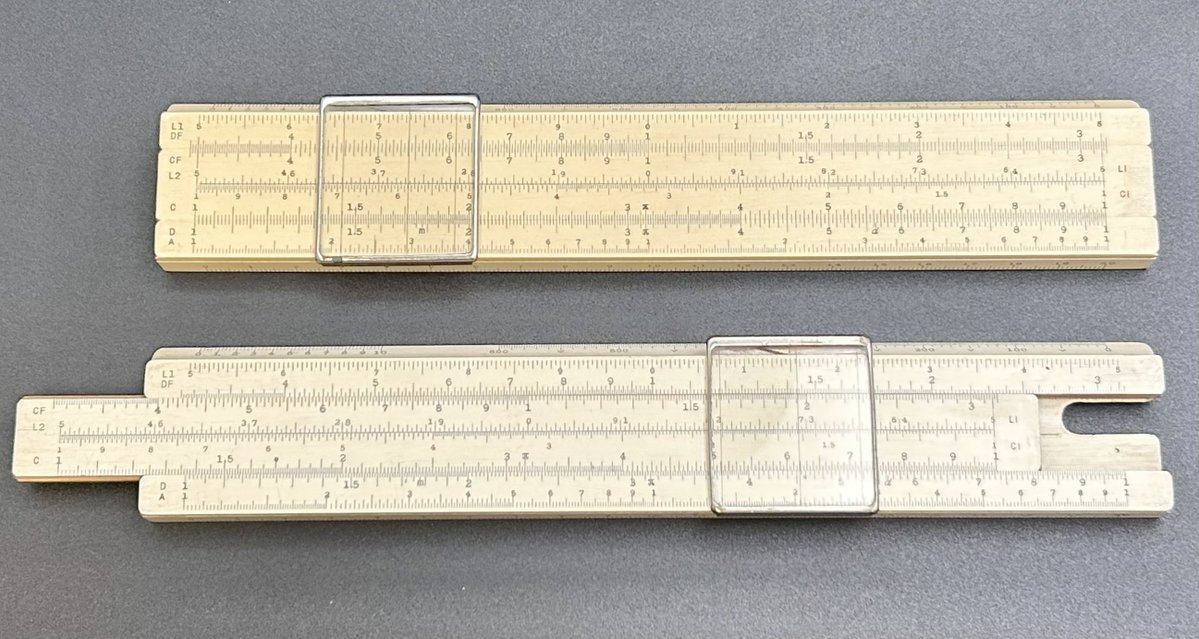 lxxxivcorps's tweet image. 昭和17年型の砲兵将校用計算尺は陸軍重砲兵学校教官の大井勇三少佐が独自に考案した物で、将校図嚢に収まる簡易な計算尺として開発され昭和17年から製造された物のようです。

この砲兵用計算尺の使用方法については「砲兵用計算尺教程」(昭和17年出版,大井勇三砲兵少佐著)に解説が有ります。（続く