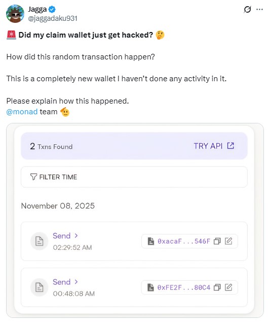 FreeSmileArt's tweet image. [🚨First hack on the Monad network ?🚨]

Testnet Monad users are reporting strange transactions on their wallets on November 8, even though they didn’t interact with them.

Hopefully, the team will clarify soon what might be causing this.

Tell us what happened ? @intern…