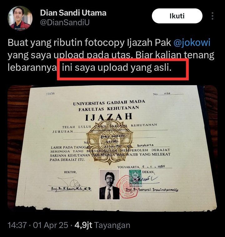 Harusnya bocah Goblok ini 
👉 <a href="/DianSandiU/">Dian Sandi Utama</a> kena pasal berlapis. 
Sumber polemik ijazah  Jokowi juga berasal dari bocah ini juga toh . 
Asli katanya