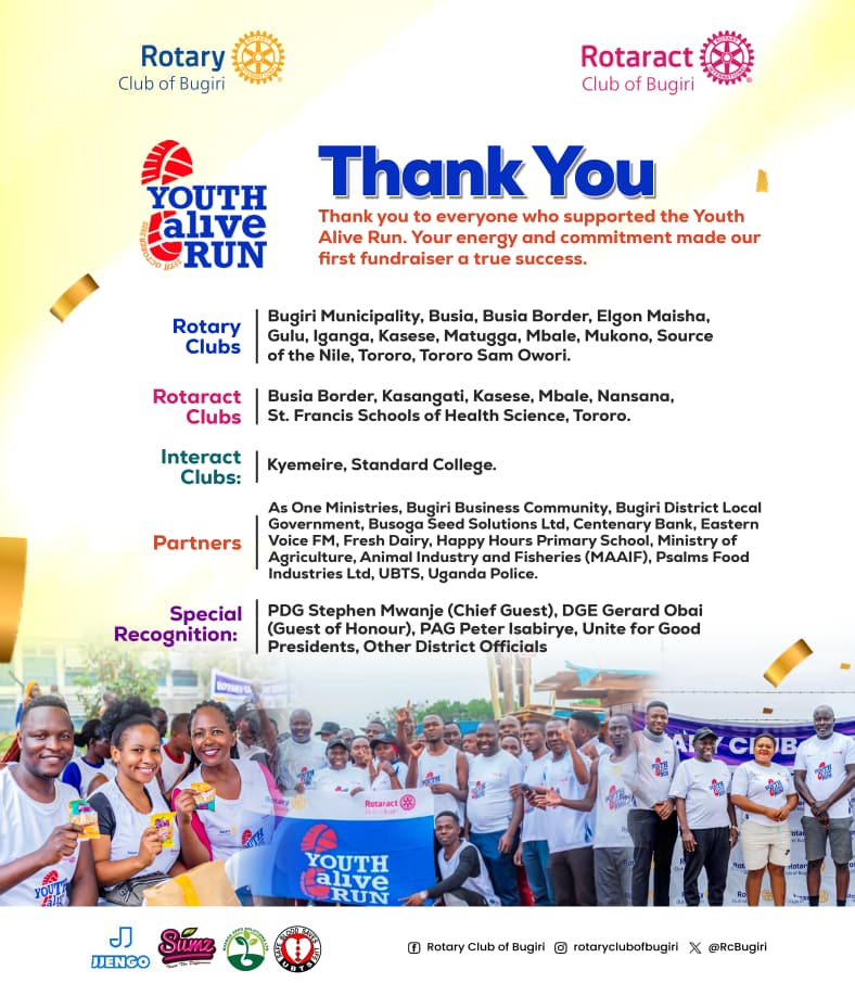 Mwebale Inho!

#RcBugiriYouthAliveRun25 
#RotaryEyamba