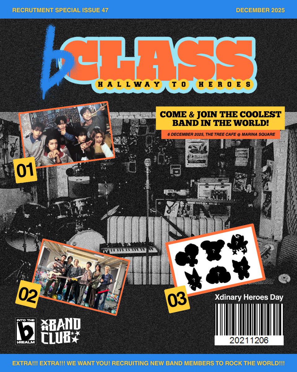 xhbandclub's tweet image. 🚨ANNOUNCEMENT🚨

Celebrate the 4th anniversary of the coolest band in the world at #b_Class #HallwayToHeroes this December 🥳

Audition details: 
📆 Saturday, 6 December 2025
🕛 12PM - 6PM 
📍The Tree Cafe @ Marina Square 

bTHERE or bSQUARE 🖤❤️‍🔥 #b_ClassSG