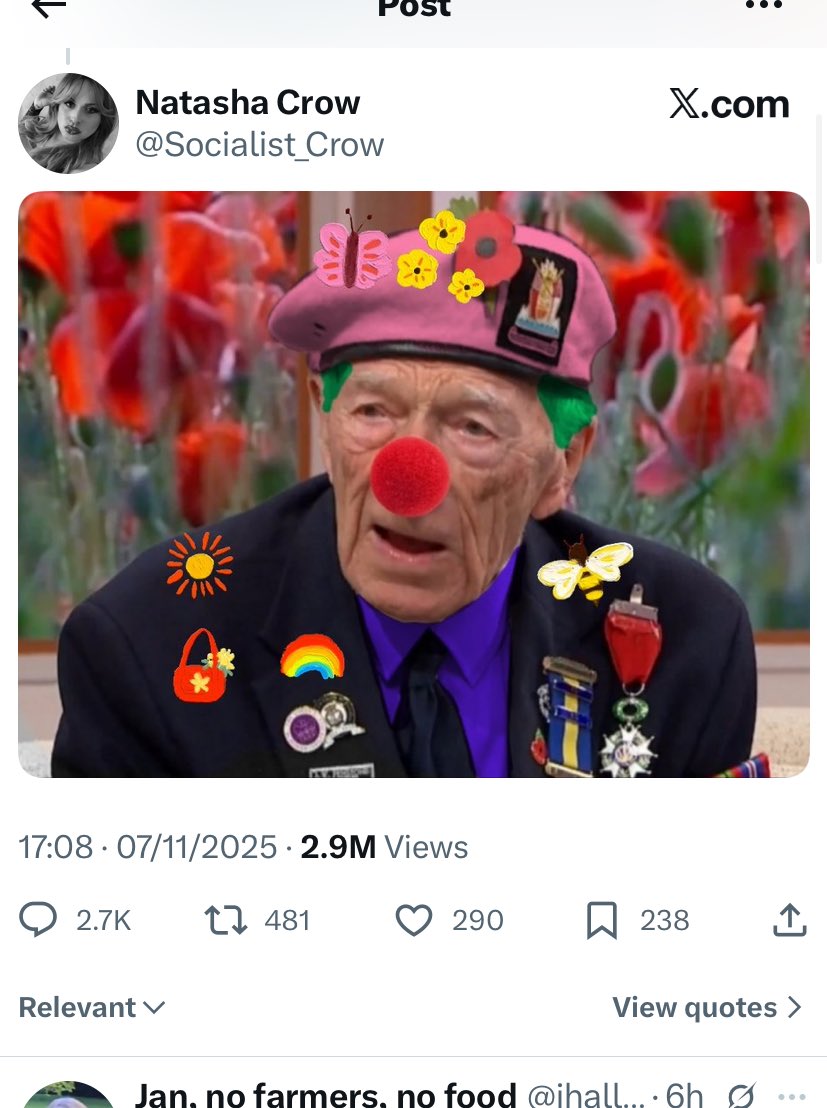 Dear followers this absolute vile woman that calls herself <a href="/Socialist_Crow/">Natasha Crow</a> thinks it’s funny to mock great men that died and also fought for this country. Natasha Crow is just a fine sample of why there are so many fucking morons living amongst us. What a narcissistic individual