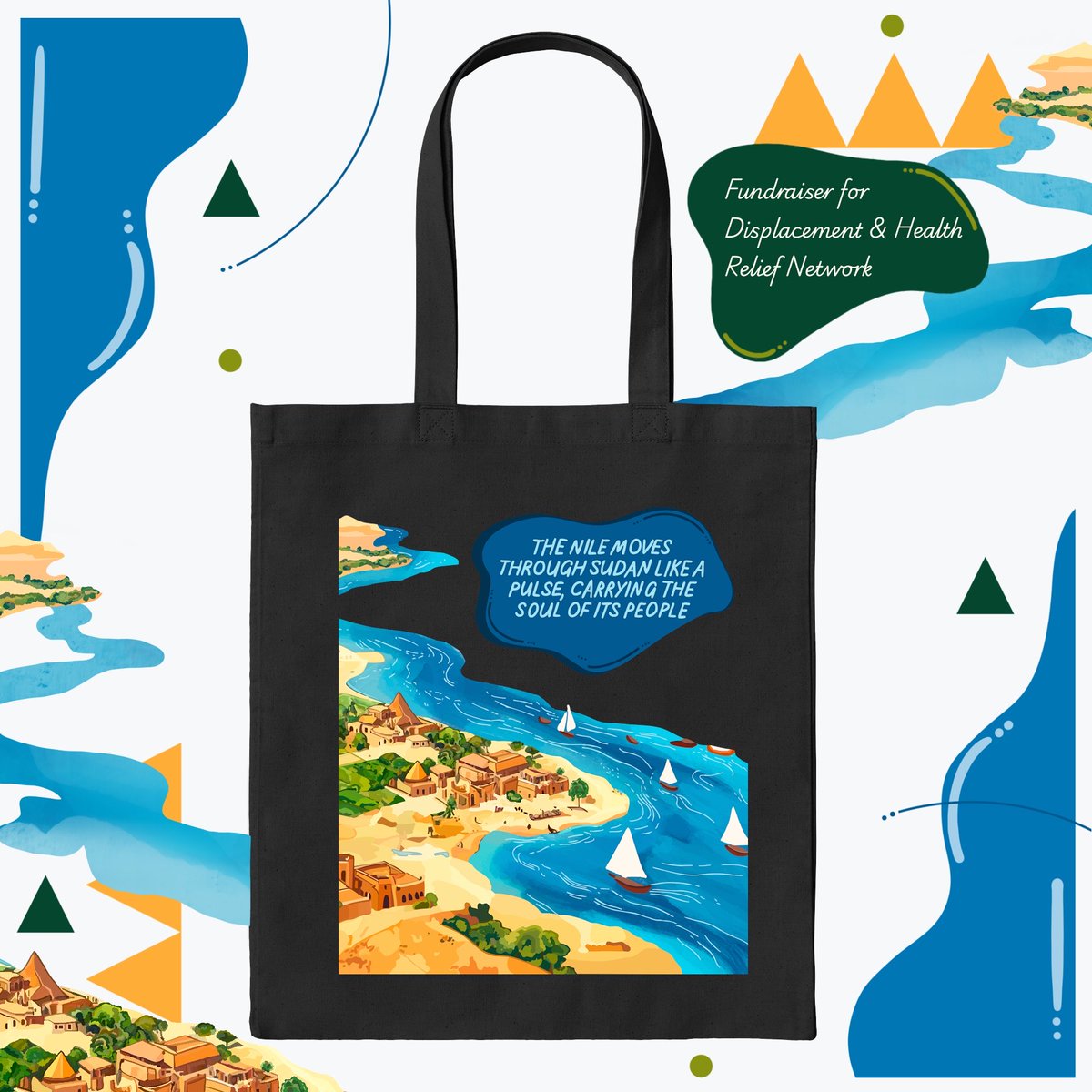 Tote of Two Niles is a fundraiser, 100% of profits will go to the Displacement &amp; Health Relief Network (DHRN) to aid displaced families in need. 

Available in two colours Natural &amp; Black. 

everpress.com/tote-of-two-ni…