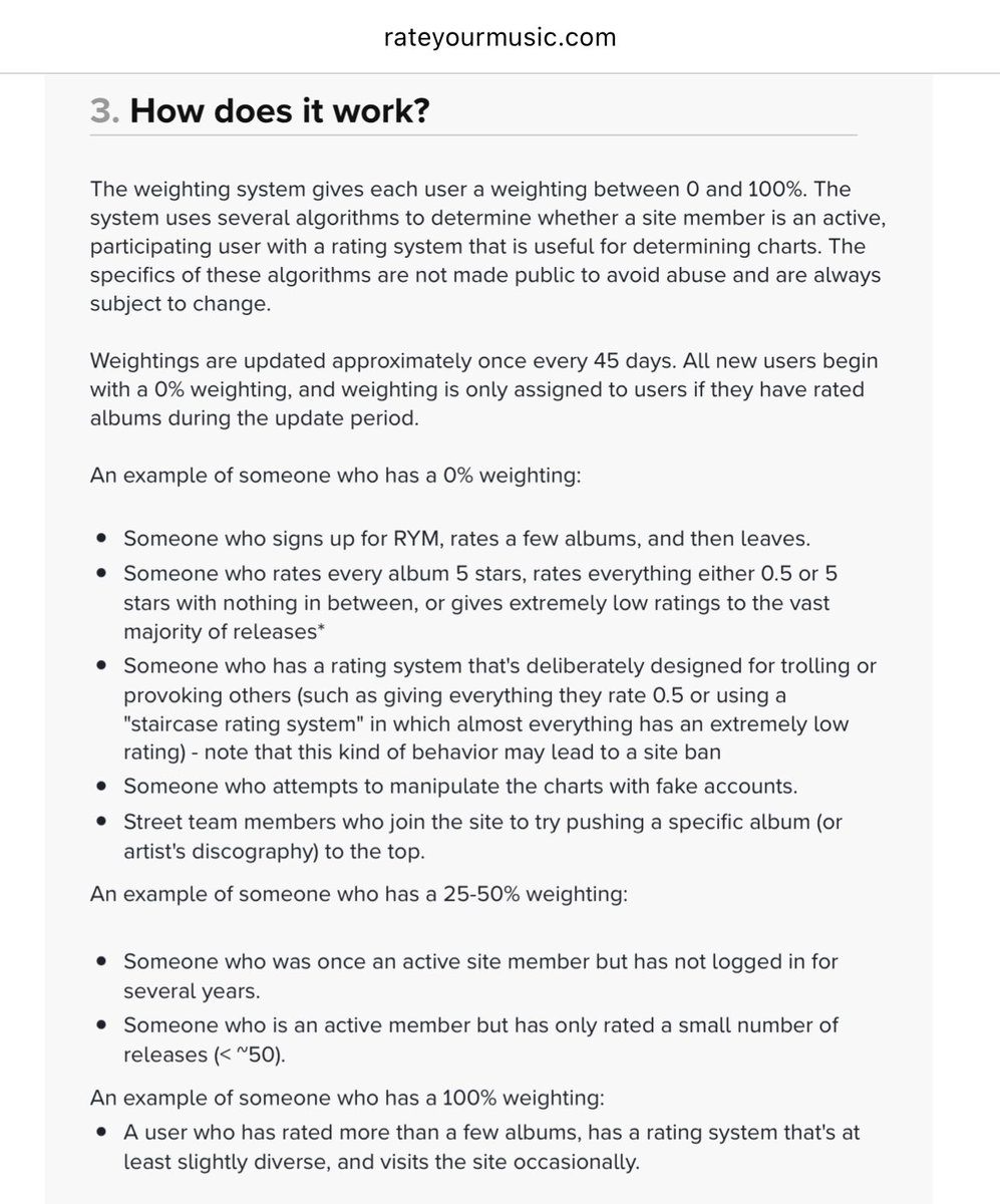 rateyourmusic มันมีวิธีการเวทคะแนนของเขา อย่าไปหาปั่น 5 ดาว ปล่อยมันออแกนิกไปแบบนั้น มันเป็นพื้นที่สำหรับคนนอกไว้แนะนำเพลง เผลอๆ user สมัครใหม่แทบไม่มีผลกับ rate เลยด้วยซ้ำ