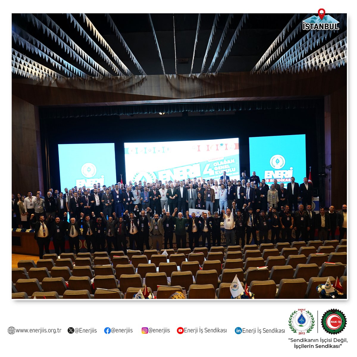 Enerjiis's tweet photo. Sendikamızın 4. Olağan Genel Kurulunu Gerçekleştirdik.

Genel Kurulumuzda yapılan seçim sonucunda;

Yönetim Kurulu Asil
•⁠  ⁠Mahmud ALTUNSOY– Genel Başkan
•Av.Salih ERBAŞ - Genel Başkan Yardımcısı
•⁠  ⁠İsmail İZGİ - Genel Başkan Yardımcısı
•Cemal Soysal SÜRMEN - Genel Başkan Yardımcısı
•Av. Muhammed Ömer Faruk ARIKAN - Genel Başkan Yardımcısı

Yönetim Kurulu Yedek
Sedat ÖZCAN, Murat KURT, Murat DURAKBAŞI, Hakan KUL, İhsan KUYUMCU

Denetleme Kurulu Asil
Bayram ATALAY, Fatih YAZICI, Lokman KOÇAK

Denetleme Kurulu Yedek
Mertcan DOĞAN, Mustafa KÖSE, Çetin ÇAKIR

Disiplin Kurulu Asil
Mahmut BAŞARAN, İlker ÇELİKKOL, Taner BAKIR

Disiplin Kurulu Yedek
Onur ÖZDEMİR, Şemsettin VAROL, Ahmet SİNCAR

seçilmişlerdir.

4.⁠ ⁠Olağan Genel Kurulumuz neticesinde belirlenen sonuçların başta sendikamız üyeleri olmak üzere emek camiasına hayırlı olmasını diliyor, katılım sağlayan bütün misafirlerimize teşekkür ediyoruz.

#GENELKURULDEGILBAYRAM