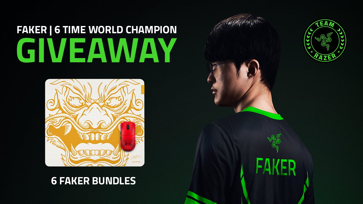 6 Crowns for the Unkillable Demon King. 6 bundles for you.

Be 1 of 6 lucky Team Razer fans to take home a Razer Viper V3 Pro Faker Edition and a Razer Gigantus V2 - Faker Edition!

Join the giveaway now: rzr.to/Faker-6th-Give…

Giveaway ends Nov 16 2025, 11:59 PM PT