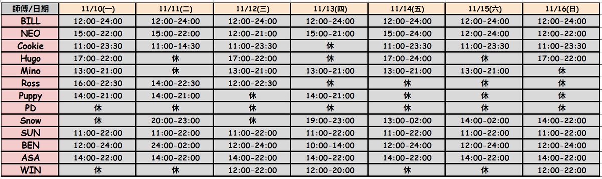 🐘ELEFANS SPA🐘
11/10～11/16師傅班表
官網➡️ elefansspa.com
官方LINE➡️ lin.ee/m0mHojT
#gayspa #massage #elefansspa