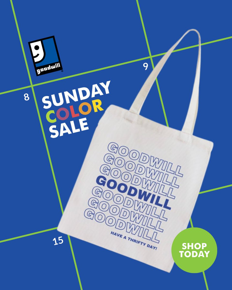 Sunday savings start now!
Shop RED and BLUE tags for only $3/$2.
#GoodwillNJ #GoodwillPhilly #SundayColorSale