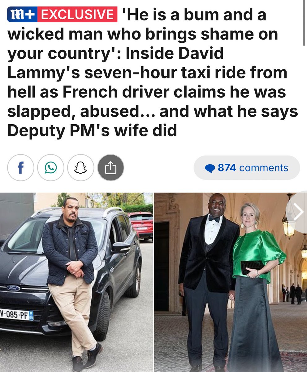 🚨🇫🇷 UPDATE: DAVID LAMMY TAXI ROW TAKES NEW TURN IN FRANCE

New claims from French driver Nassim Mimun allege Deputy PM David Lammy’s wife, Nicola Green, opened a car door at 75mph, threw rubbish from windows, and was disruptive during a seven-hour journey.

🔴 Driver says Lammy