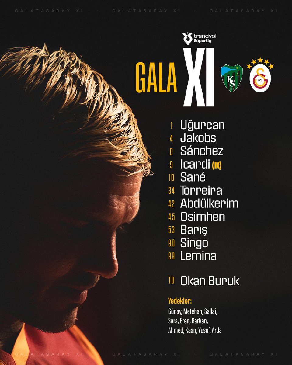Galatasaray'ın Kocaelispor maçı ilk 11'i:

Barış - Sane - Icardi - Osimhen aynı anda sahada olacak.