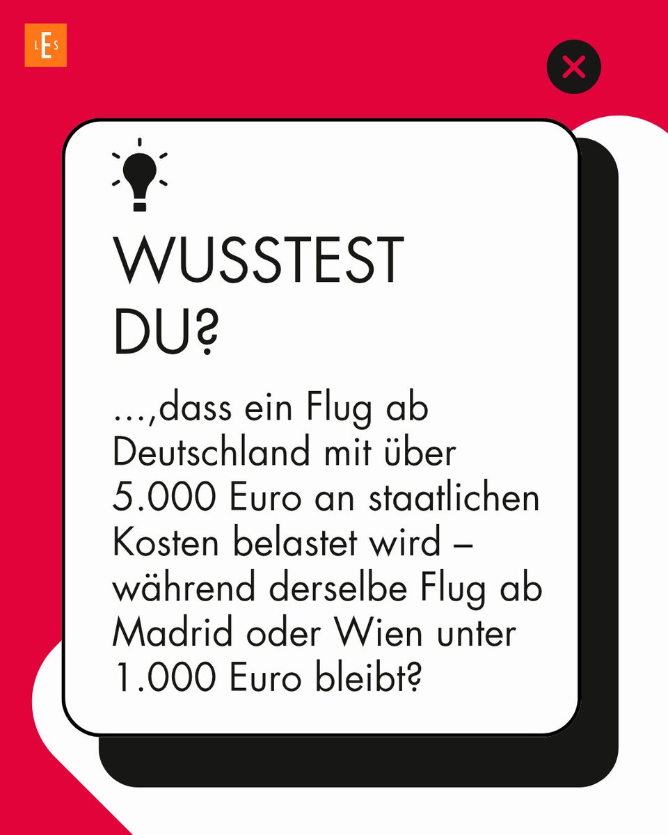 ✈️ Wusstest du, dass ein Flug ab Deutschland mit über 5.000 € an staatlichen Kosten belastet wird - während derselbe Flug ab Madrid oder Wien unter 1.000 € bleibt?

Deutschland ist damit teuerster Luftverkehrsstandort Europas. Die Folge: Passagiere weichen aus, Airlines