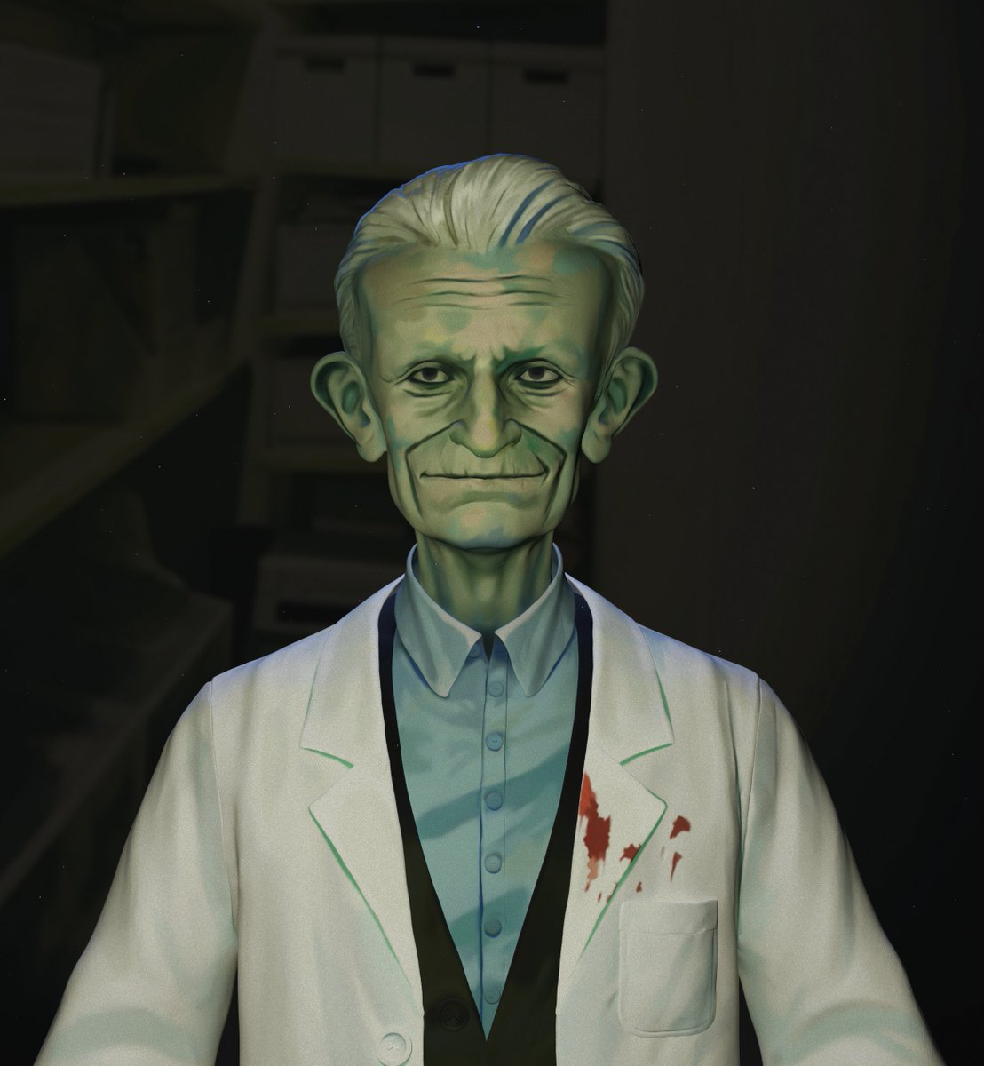 _keguppi_'s tweet photo. I made this 3d sculpt of the Surgeon from No, I Am Not a Human for a challenge. I kept running into him in the game, so I took it as a sign 💉

#noimnotahuman #zbrush #3dsculpting #ArtistOnTwitter #3dsculpt #noiamnotahuman https://t.co/sJe9nnrwtz