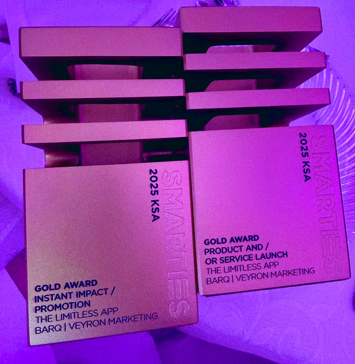 veyron_sa's tweet photo. We’re thrilled to share that our collaboration with #Barq took home 2 Gold Awards and 1 Silver Award at this year’s MMA Smarties MENA!
We couldn’t be prouder of our incredible team and our amazing client for trusting us to bring big ideas to life 🏆
#MMASmarties  #Riyadh2025 https://t.co/CFZCIWm8wp