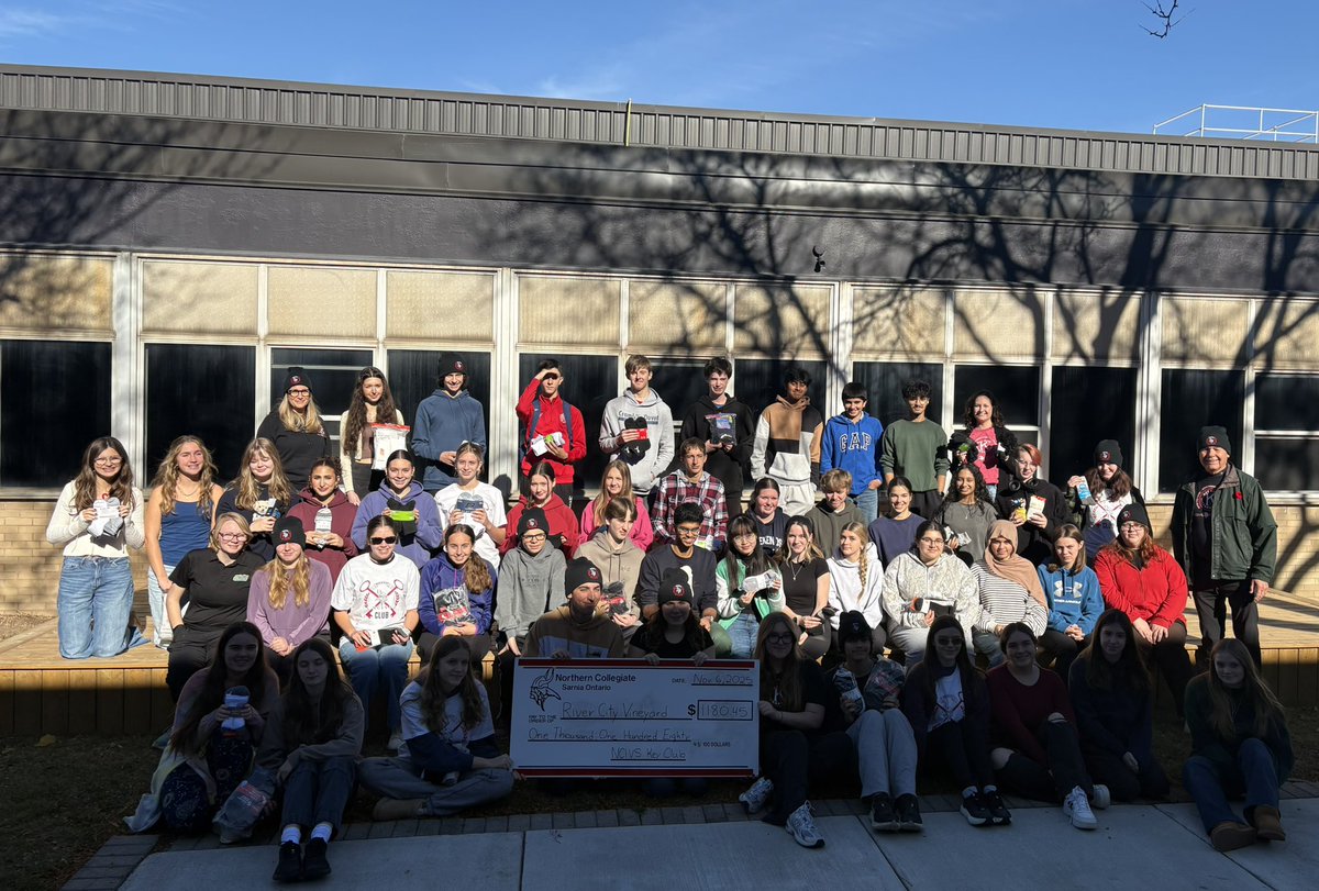 Students in Mr. Petruniak's class were visited by River City Vineyard's manager Audrey Kelway who provided an overview of the local unhoused &amp; how the organization supports those in need. The class made a donation to their food bank. Socktober also raised over $1100 for RCV.
