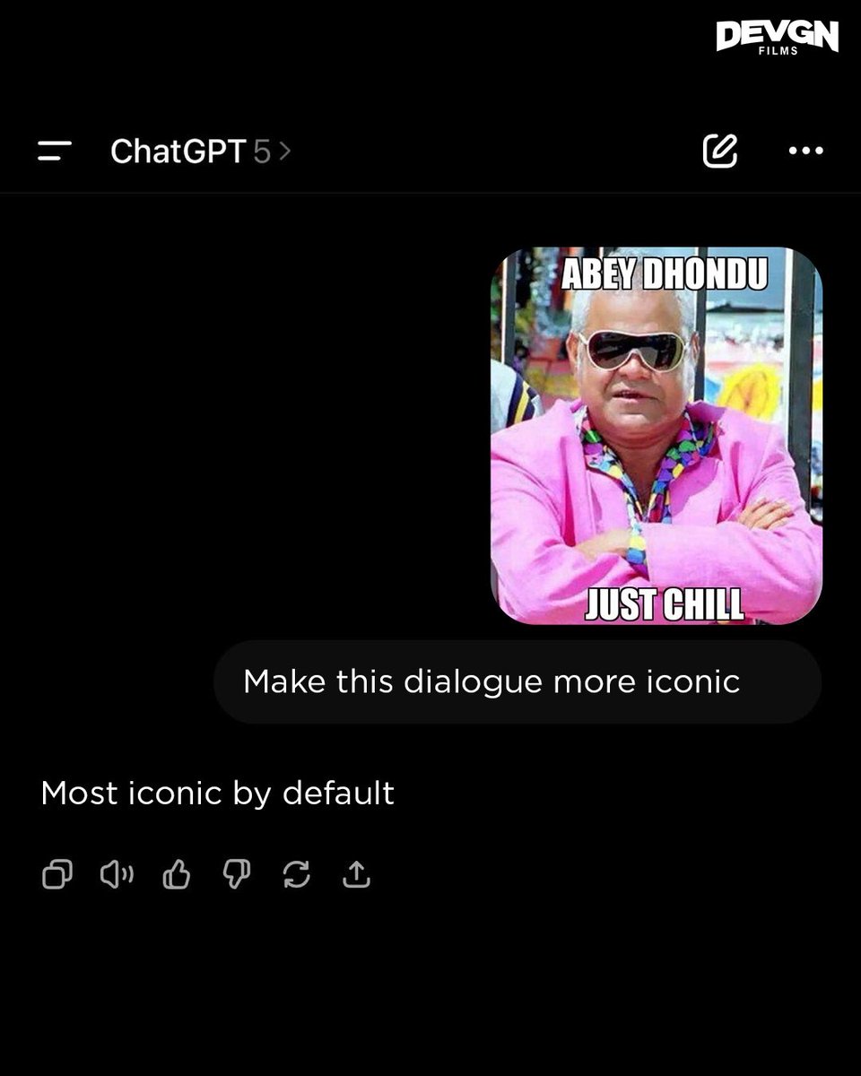 ADFFilms's tweet image. Hence proved, GPT could never! 

#DevgnFilms #AjayDevgn 

[Bollywood, Singham Again, U Me Aur Hum, All The Best, Son Of Sardaar 2, Kajol, Mrunal Thakur, Sanjay Mishra, ChatGPT, Prompt, AI, Hindi Movies, Action, Comedy, Romance]