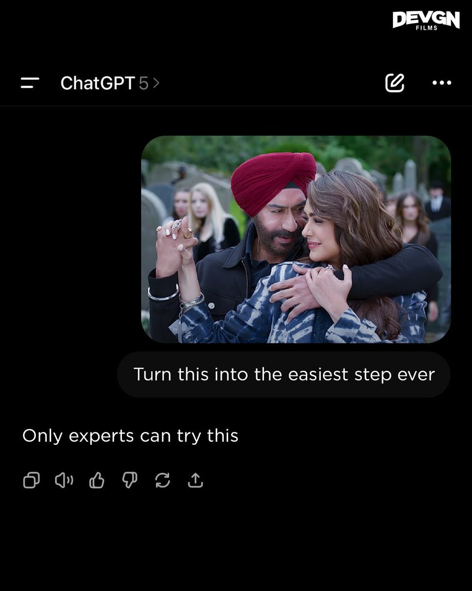 ADFFilms's tweet image. Hence proved, GPT could never! 

#DevgnFilms #AjayDevgn 

[Bollywood, Singham Again, U Me Aur Hum, All The Best, Son Of Sardaar 2, Kajol, Mrunal Thakur, Sanjay Mishra, ChatGPT, Prompt, AI, Hindi Movies, Action, Comedy, Romance]