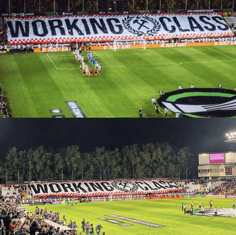 L’omaggio alla Classe Operaia dei Bukaneros, tifosi organizzati del Rayo Vallecano, compagine calcistica della serie A spagnola originaria di Vallecas quartiere di Madrid.
Si contraddistinguono per le loro posizioni radicalmente antirazziste e antifasciste.