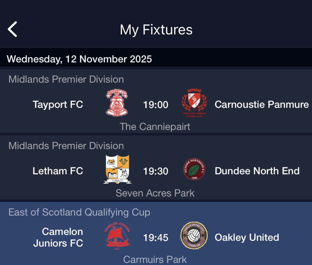 Still deliberating on where to go on Wednesday?

Potential for a new ground in the Midlands League with <a href="/Letham_FC/">Letham Football Club</a> and <a href="/TayportFootball/">Tayport Football Club</a> both playing at Home - or do we return to <a href="/OfficialCJFC/">Camelon Juniors FC</a> for one of the famous Steak and Bucky Pies! 🥧😋