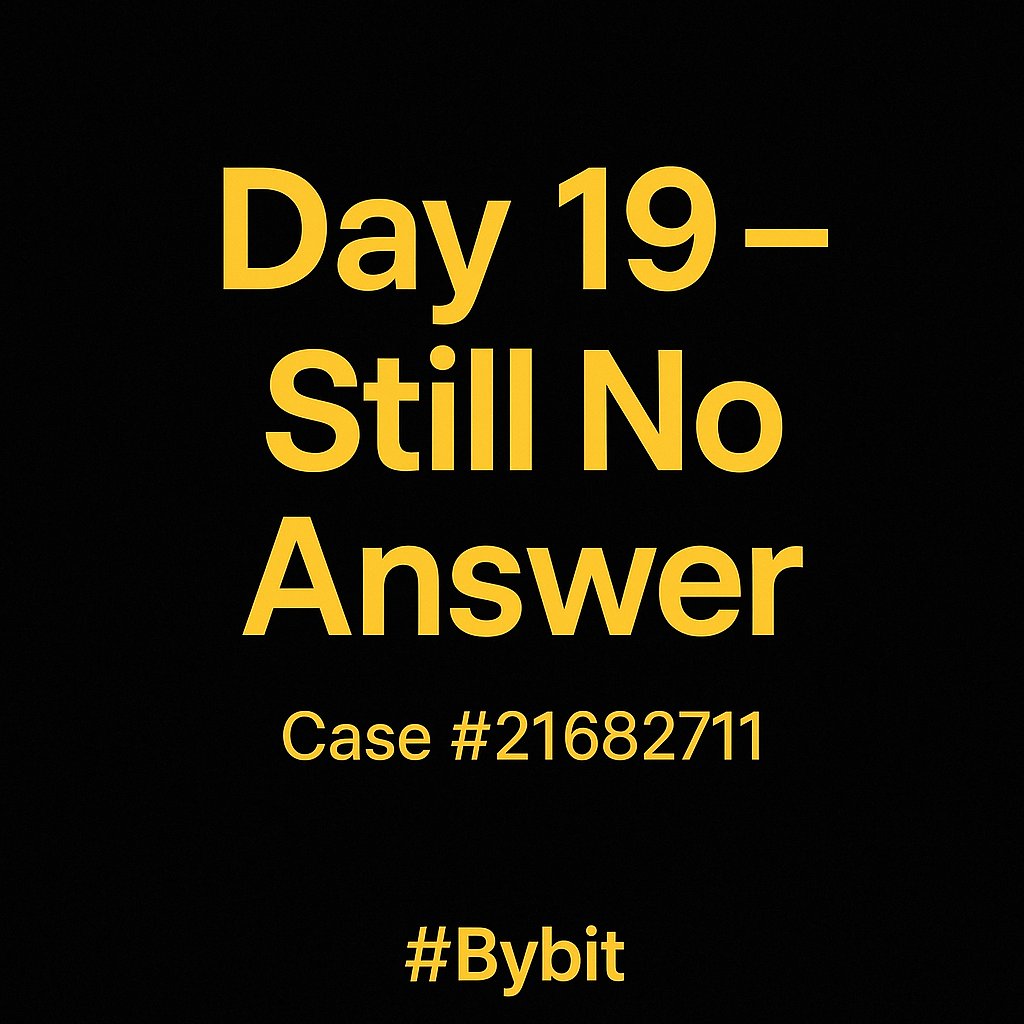 sharp__coin's tweet image. Day 19 — Still No Answer
Case #21682711
Over 50 days.
Both 24h and 48h deadlines ignored.
I never asked for excuses — only the rightful recovery of funds lost to Bybit’s system failure
Silence isn’t neutrality
It’s a message — and it’s being heard.
 #Transparency @Bybit_Official