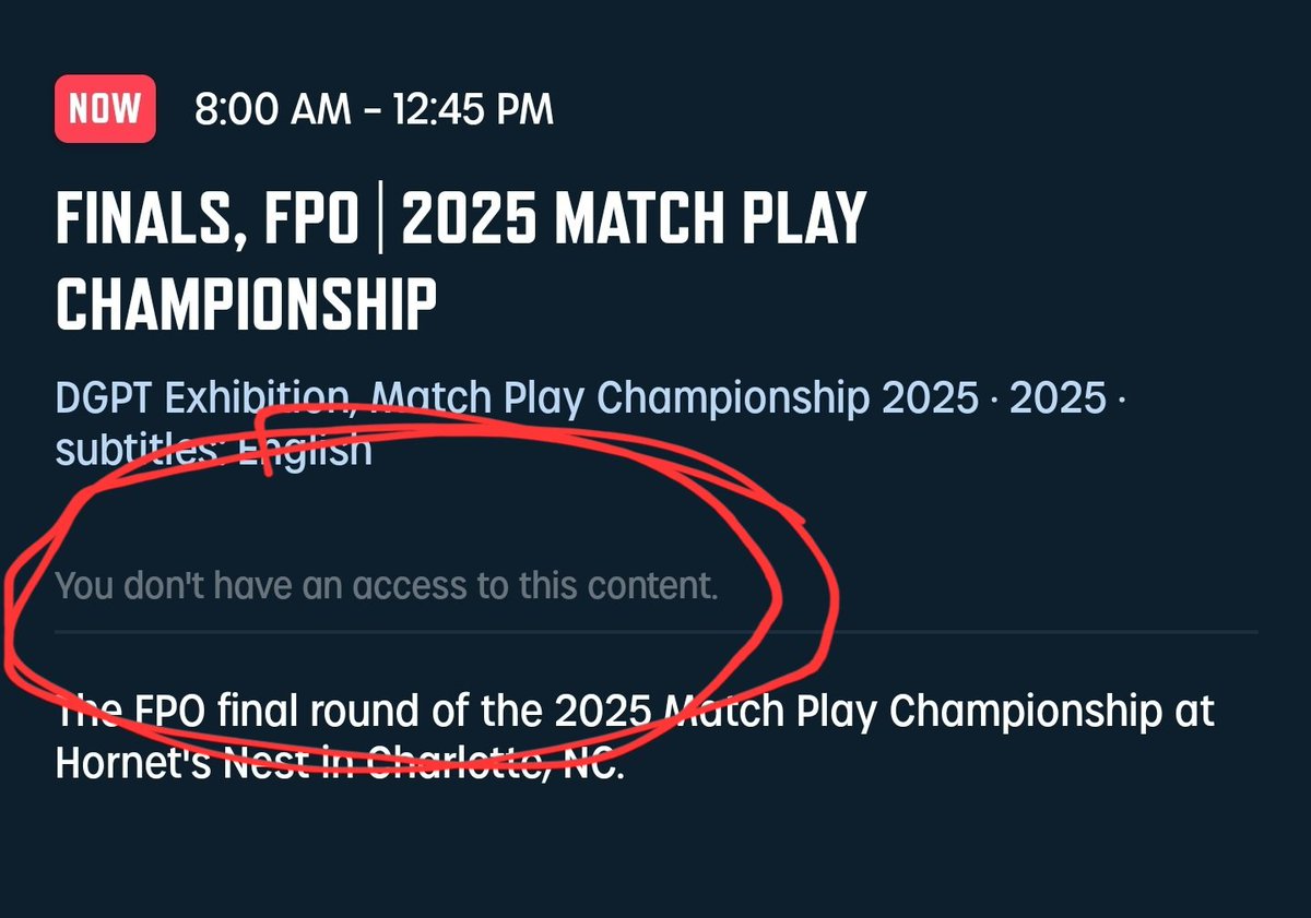 Haha. I usually back the <a href="/DiscGolfProTour/">Disc Golf Pro Tour</a> for their paywall cause I get it. But these are the times I will shit on you for it. It's an EXHIBITION. This isnt a fucking MAJOR. This does not get more viewers. This does shit for your marketing. THIS DOESN'T GROW THE SPORT. WTF!