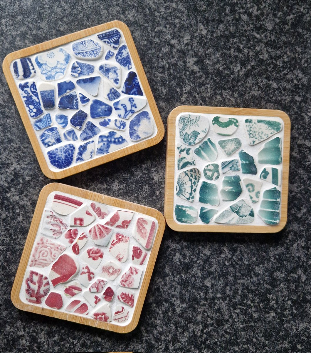 New in my #etsy shop are these mosaic beach pottery coasters. 1 of each colour available. Made with beach pottery I've collected myself from a beach in Fife, Scotland. Kaiscards.etsy.com #beachpottery #seapottery #coaster #mosaiccoasters #fifepottery
