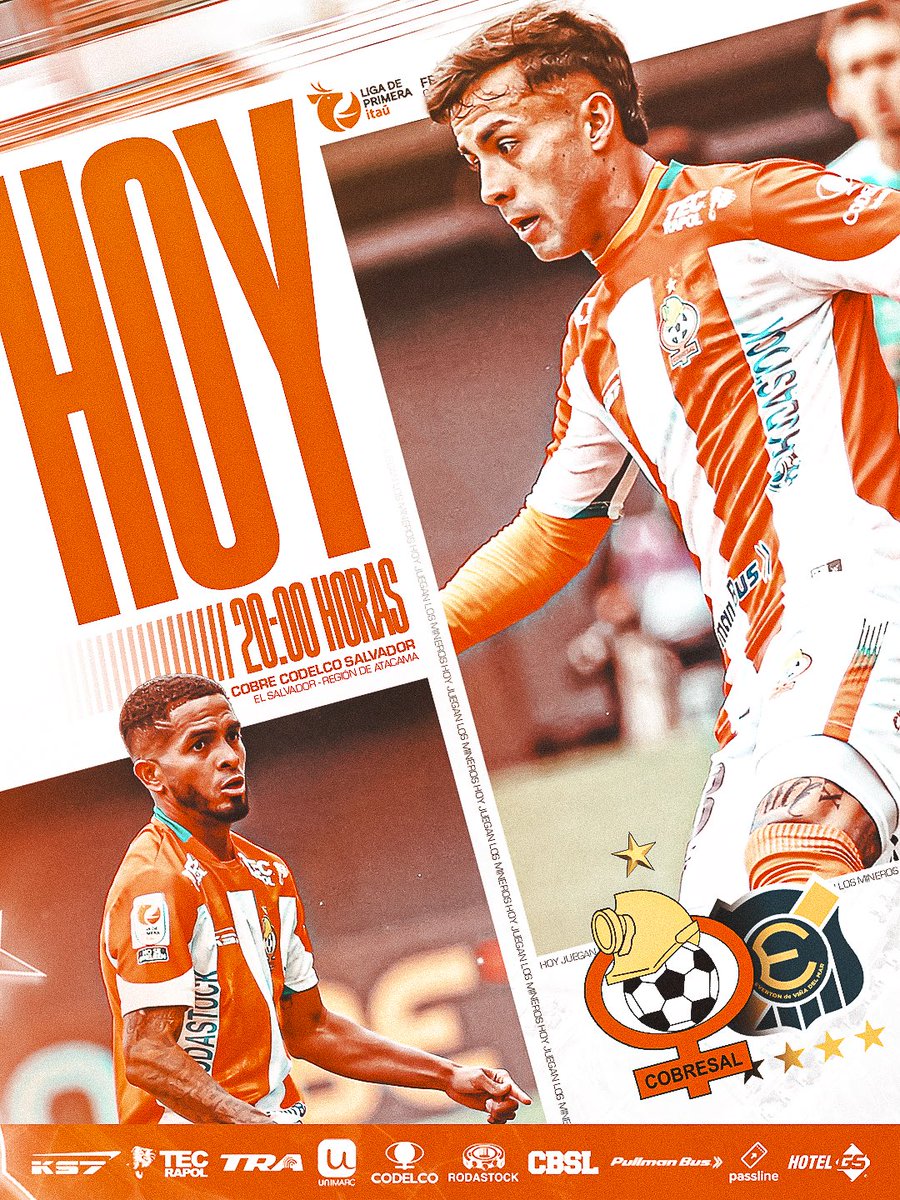 🤩 ¡𝗛𝗢𝗬 𝗝𝗨𝗘𝗚𝗔𝗡 𝗟𝗢𝗦 𝗠𝗜𝗡𝗘𝗥𝗢𝗦! 🏆 Liga de Primera Itaú. 📌  Fecha 27. 🆚 Everton. ⏰ 20:00 horas. 🏟️ El Cobre Codelco Salvador. 📺 TNT  Sports. 💻 HBO MAX. #LegiónMinera👷🏻\u200d♂️👷🏻🇮🇪, image size:900x1200