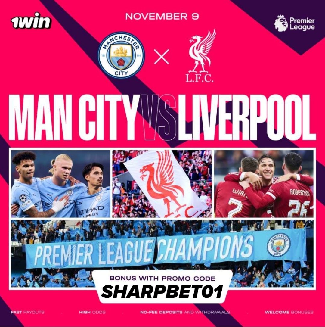 Predict the correct score between MAN CITY VS LIVERPOOL and get 2k top up to your 1WIN Betting account 

Only for the first 5 Correct predictions before kick off

T&amp;C - FOLLOW
        - LIKE AND REPOST
        - TAG 2 PEOPLE
        - Register with the promo code SHARPBET01