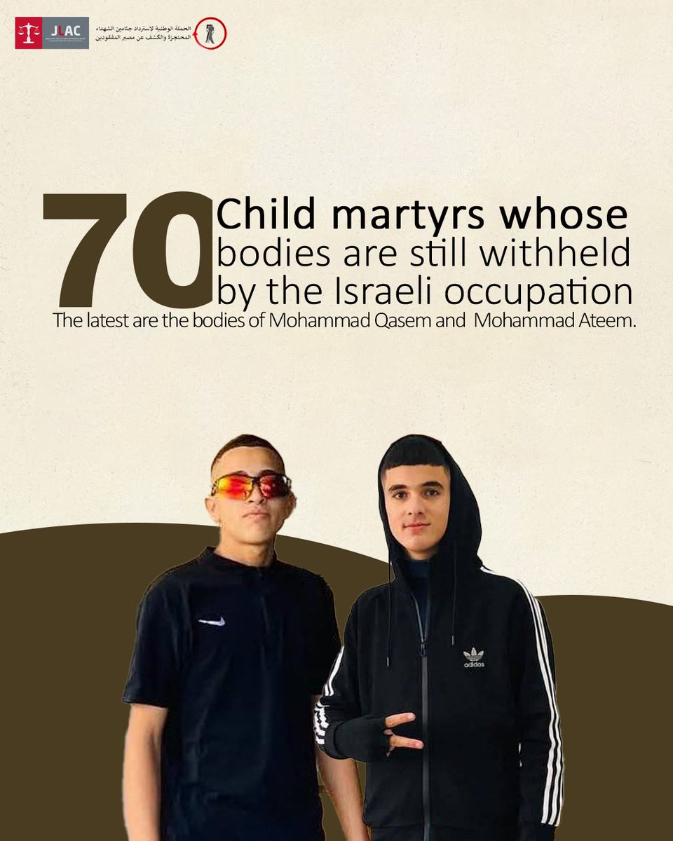 70 Child martyrs under 18 years whose bodies are still withheld by the Israeli occupation in cemetries of numbers and refrigerator.