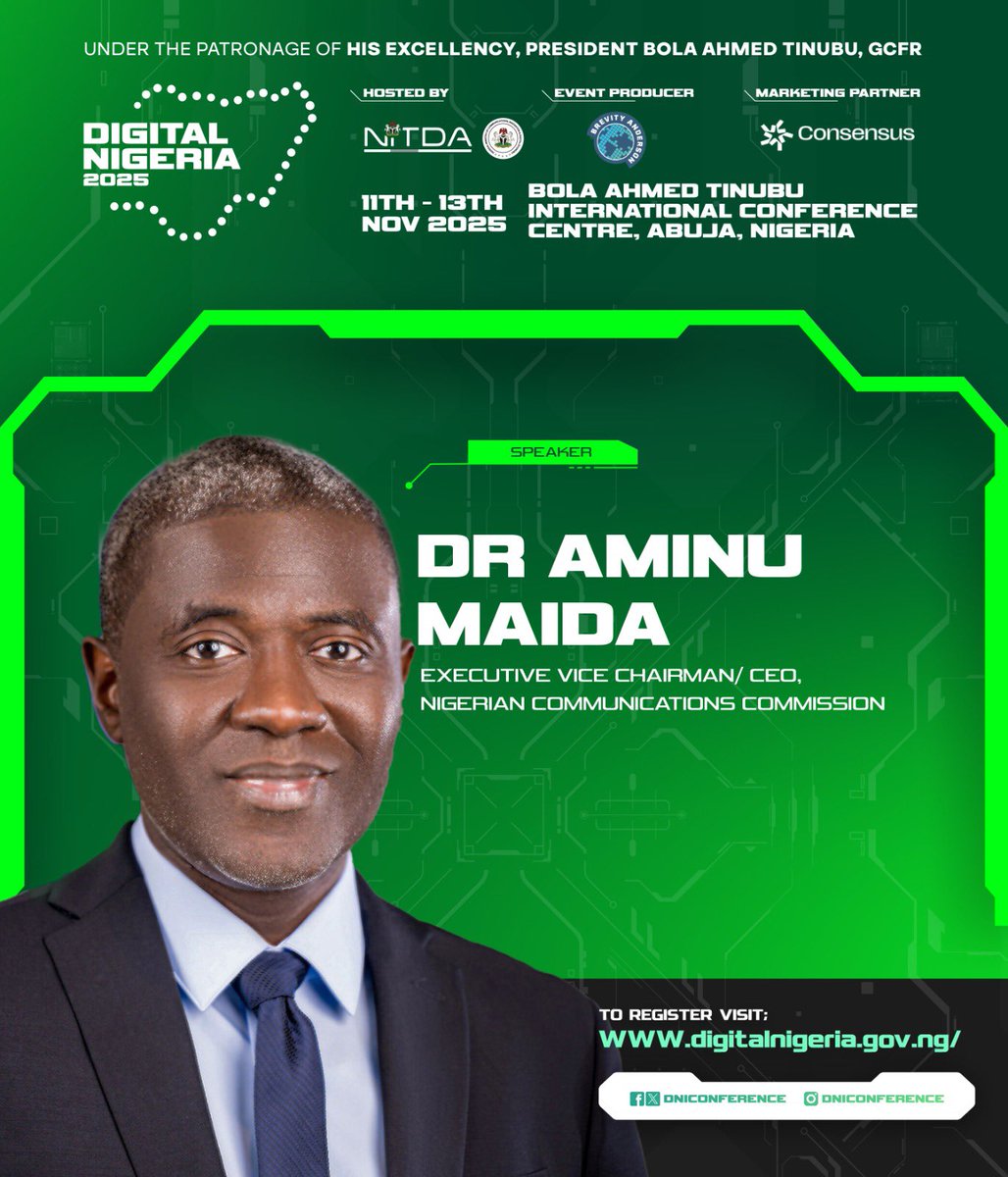 DNIConference's tweet image. The minds shaping Africa’s digital future. ✨
Meet our next lineup of speakers for #DigitalNigeria2025 — innovators, leaders, and thinkers redefining what’s possible.

📍 Abuja | Nov 11–13
Register FREE → digitalnigeria.gov.ng

#TechForTheFuture #InnovationInAfrica