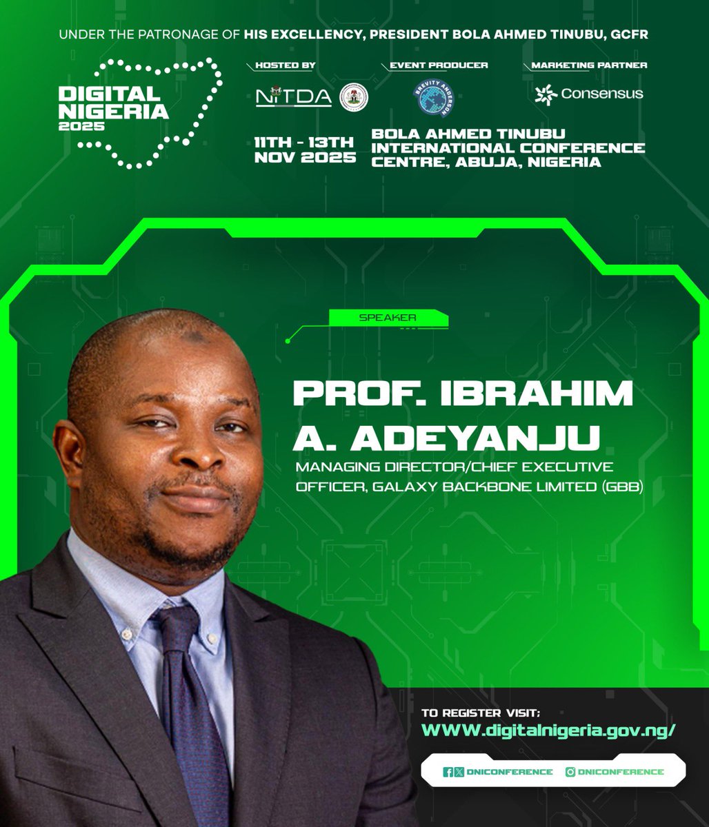 DNIConference's tweet image. The minds shaping Africa’s digital future. ✨
Meet our next lineup of speakers for #DigitalNigeria2025 — innovators, leaders, and thinkers redefining what’s possible.

📍 Abuja | Nov 11–13
Register FREE → digitalnigeria.gov.ng

#TechForTheFuture #InnovationInAfrica