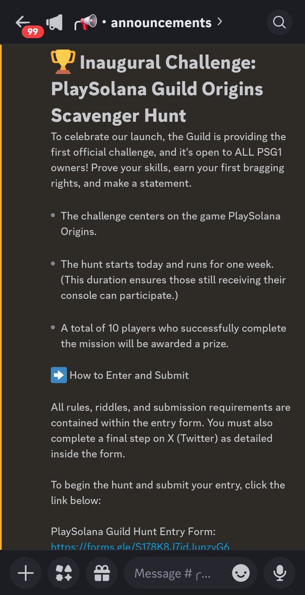 👾FIRST GUILD CHALLENGE IS LIVE!👾

PSG1 players, it's time to level up! Dive into our inaugural Guild Challenge. 

Head over to the announcements channel in the <a href="/playsolana/">Play Solana | PSG1</a> Discord for full details, rules, and how to join!

Good luck players! 👾