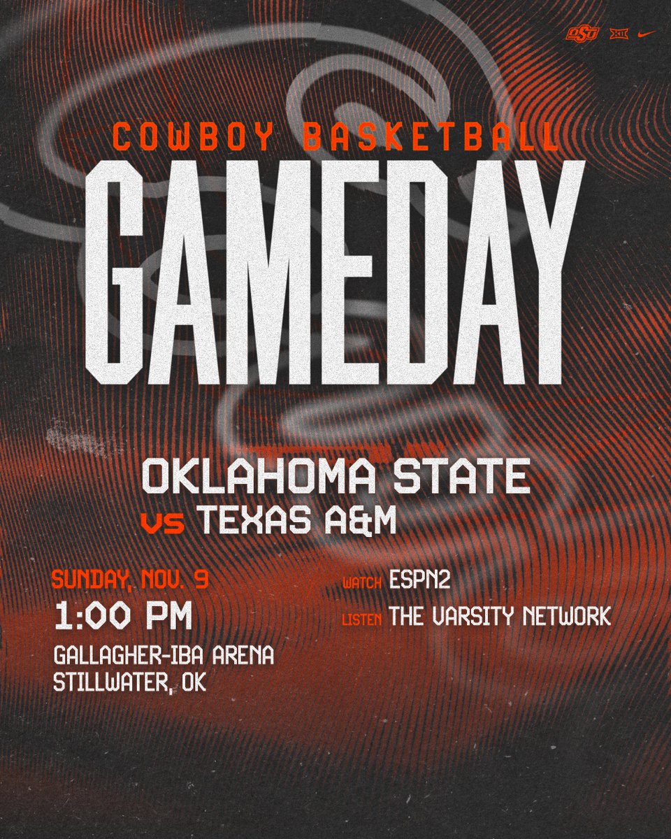 OSUMBB's tweet image. Orange you glad it’s game day?

Orange Out 🆚 Texas A&amp;amp;M
⏰ 1 p.m. CT
🎟️ okstate.com/tickets
📺 ESPN2
📻 Varsity Network app
📈 okstate.statbroadcast.com