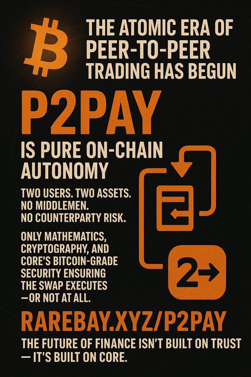 ⚡ The Atomic Era of Peer-to-Peer Trading Has Begun.

Forget everything you thought you knew about “swaps.”

What P2Pay introduces under the <a href="/rarebay/">RareBay🗲</a> ecosystem is a redefinition of how digital assets change hands, a trustless atomic swap protocol built for the new age of