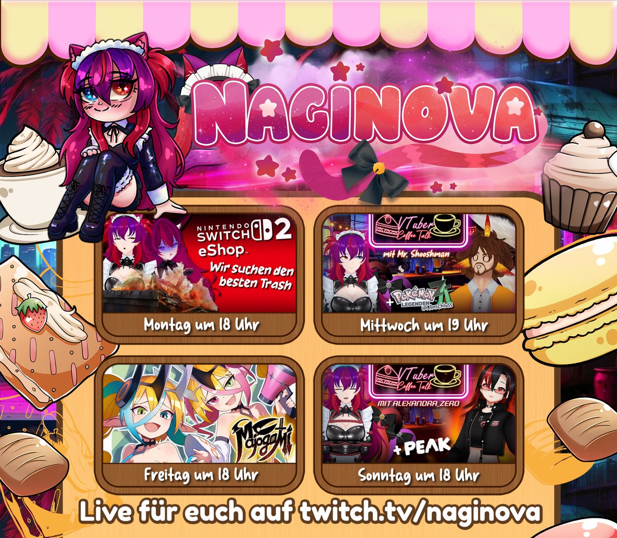 🍰 Die neue Streamkarte des Maid Cafés ist da 🍰

Wir haben wieder ein buntes Programm für euch zusammengestellt und tolle Gäste mit dabei ❤️

Schaut unbedingt in den unten stehenden Post für mehr Details. Mein streamendes Maid Café lädt euch herzlich ein 🤗