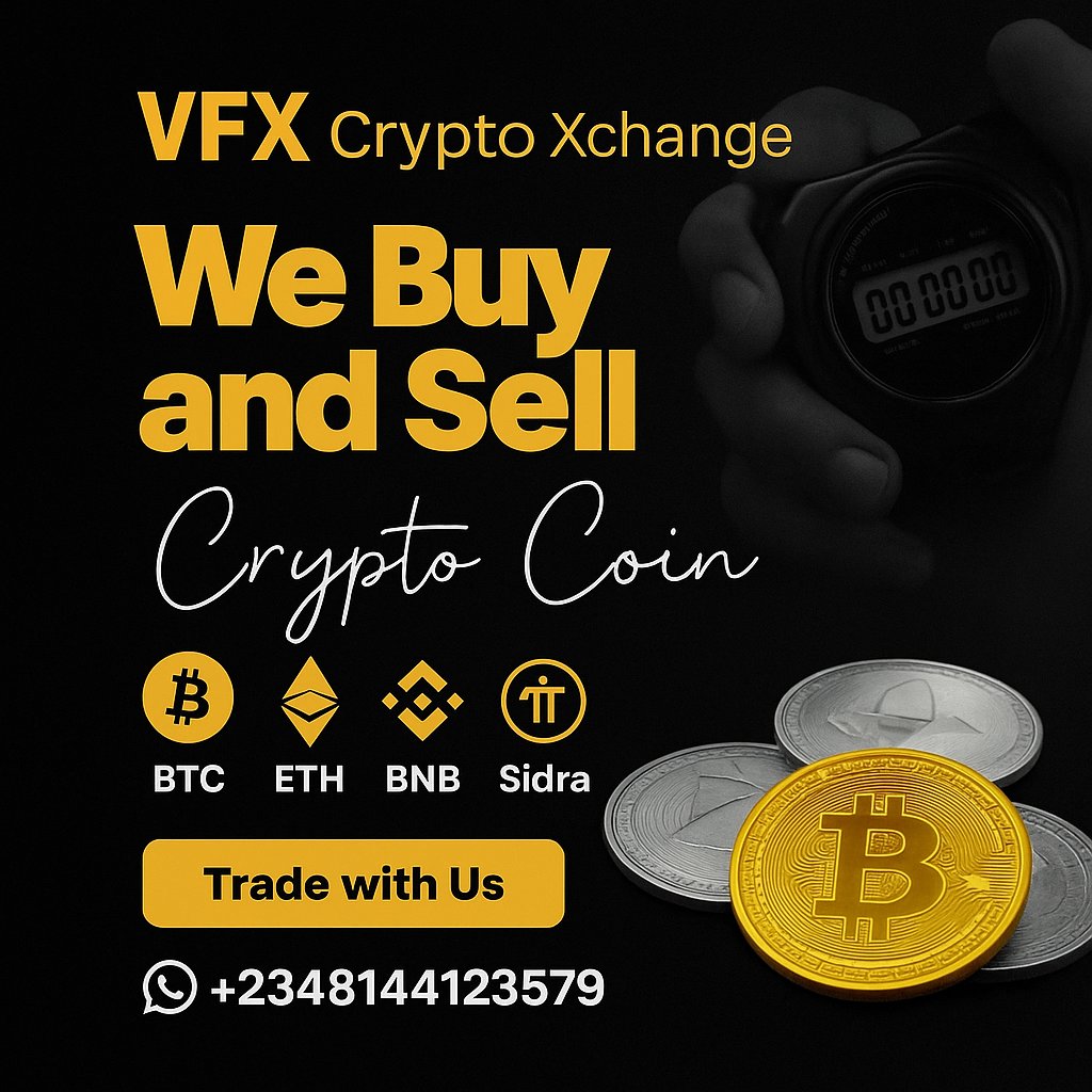 VFXCRYPTO1's tweet image. Buy &amp;amp; Sell Crypto With VFX Crypto Xchange 

Trade ⬇️

( $BTC, $ETH, $BNB, $USDT, $SIDRA &amp;amp; $PI )

🚀 Enjoy Sweet Rates
🚀 Fast Payments 

Contact on WhatsApp: wa.link/pqmuvk