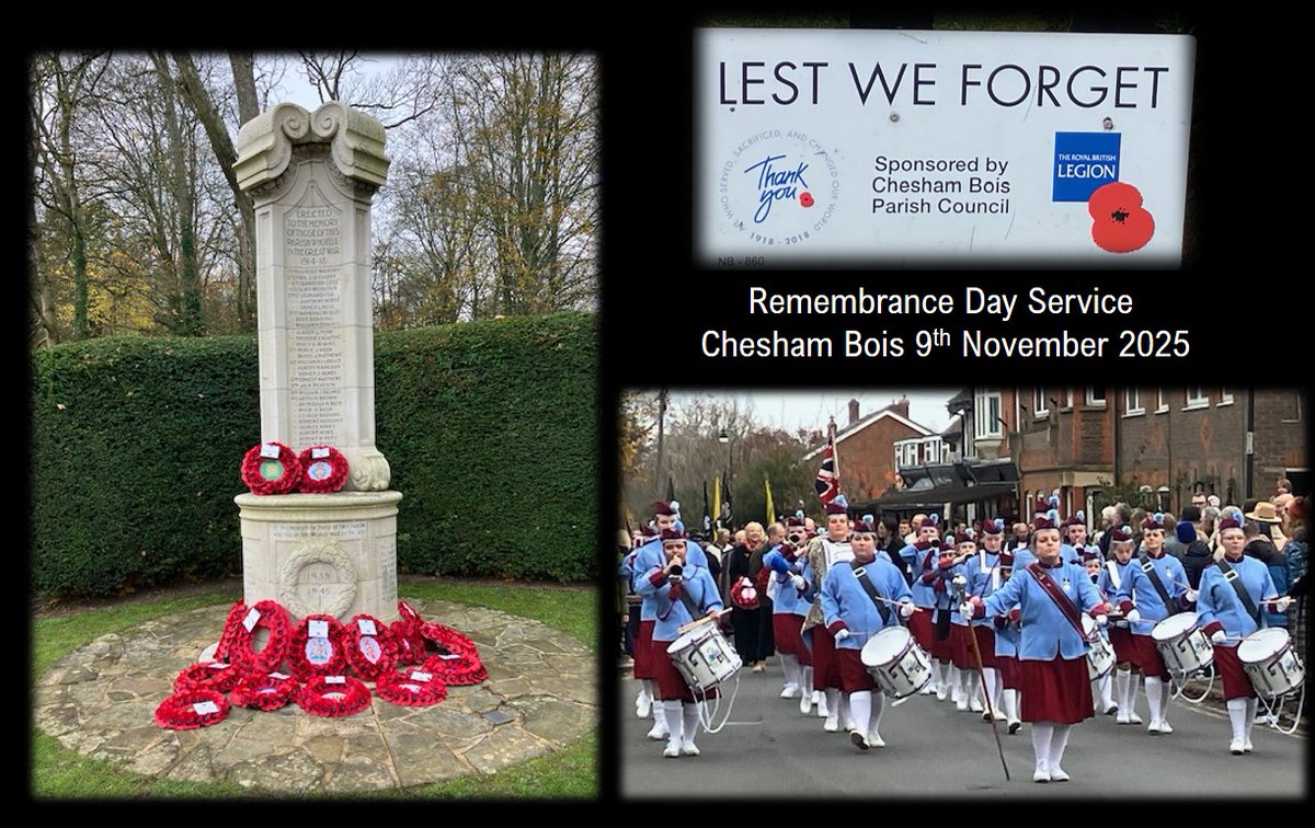 Thank you to everyone who supported the Remembrance Day Service held at the War Memorial in Chesham Bois today.  Special thanks go to the amazing Chesham All Girls Band.