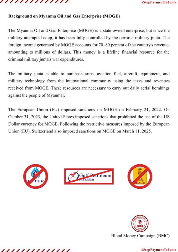 crystalkeyl's tweet photo. Statement on Thailand’s Pursuit of New Gas Projects that Channel Blood Money to the Myanmar Criminal Junta
To download the statement - https://t.co/t5q7fJRNFw…
#SanctionMOGE #StopPaymentToJunta
#KeepInEscrowAccount
#WhatsHappeningInMyanmar https://t.co/ugLhwuY9Az