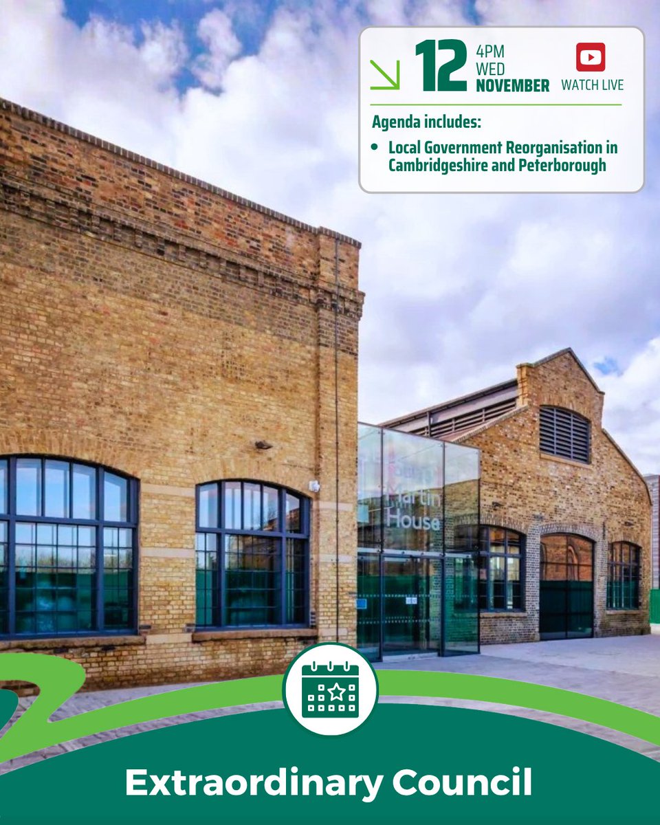PeterboroughCC's tweet image. Extraordinary Full Council will be meeting at 4pm on Wednesday 12 November. View the agenda, attend, watch live or stream later on our YouTube channel @PboroughCityCouncil

💻Watch pulse.ly/ugi5kmo0v8
📑 Agenda: pulse.ly/jtfeogdtmm
👀 Decisions: pulse.ly/tpgy3xuian…