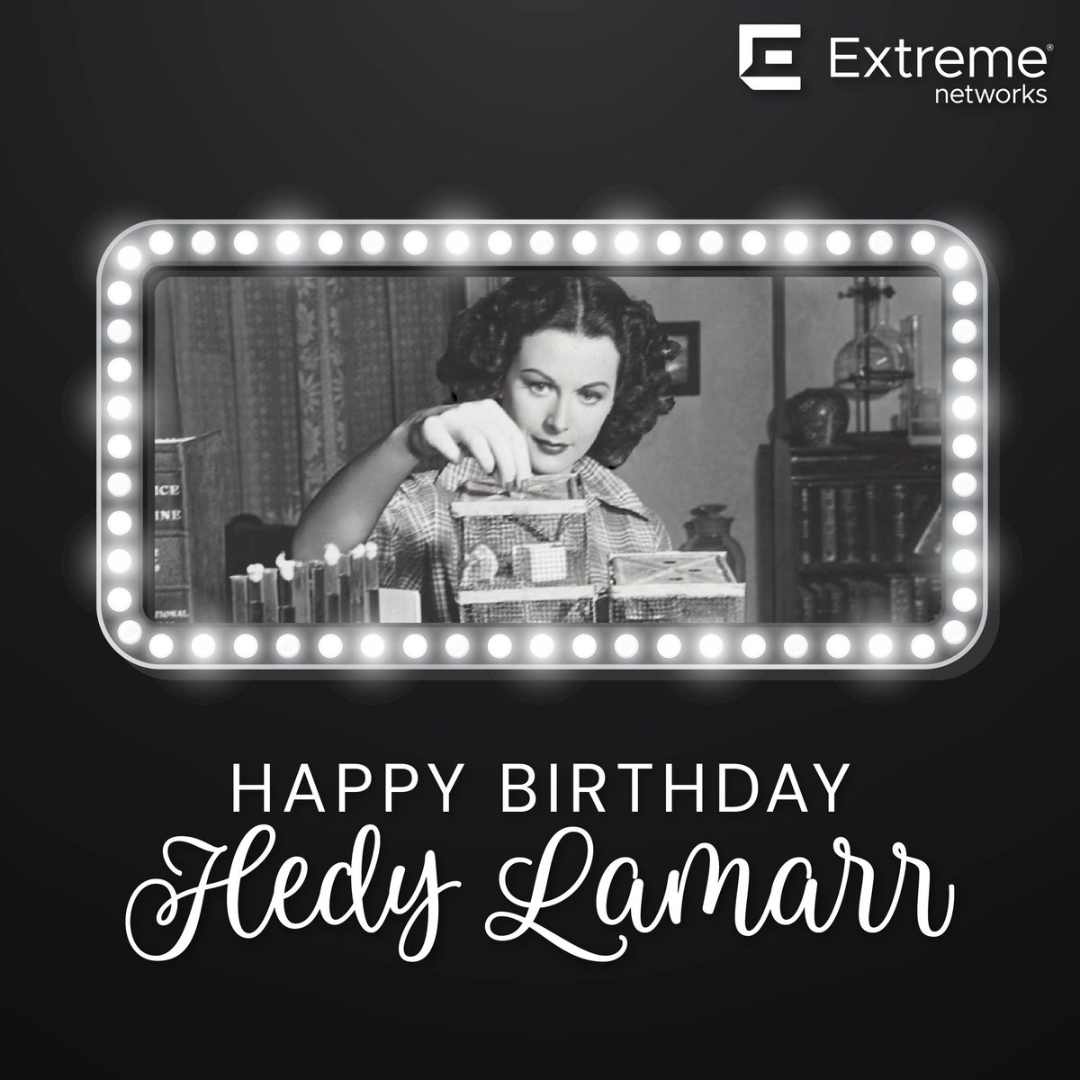 ExtremeNetworks's tweet image. Today we celebrate #HedyLamarr - the woman whose 1942 patent for frequency-hopping became the foundation for the wireless world we live in today, paving the way for #WiFi, #Bluetooth, #GPS and RF technologies. Happy birthday, Hedy! 🎉