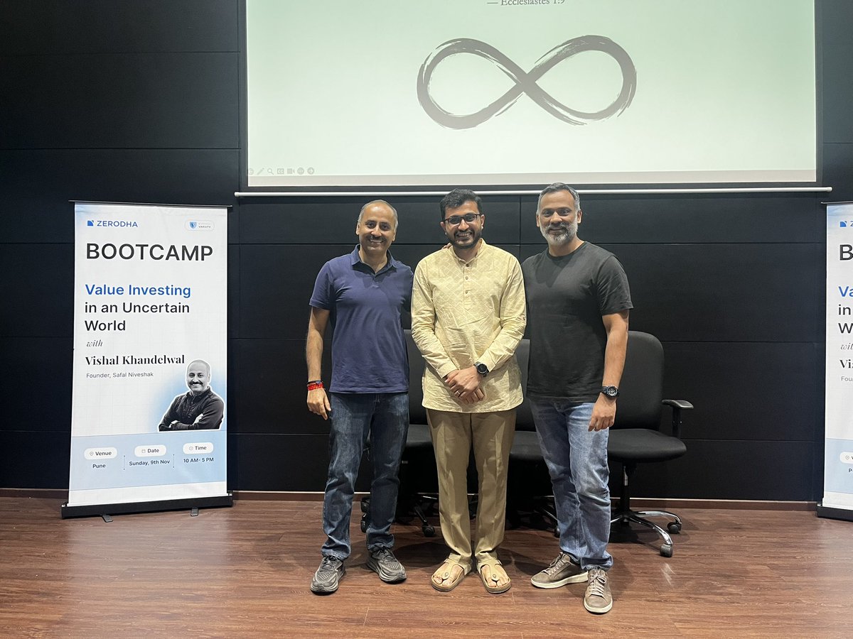 RaghavNC's tweet image. This is a photo I’ll truly cherish!
Humbled to be amidst two teachers I’ve learned so much from — about both investing and life.
@safalniveshak @karthikrangappa

Great to see the turnout at the 1st edition of the @zerodhaonline Bootcamp in Pune on Value Investing!
@ZerodhaVarsity…