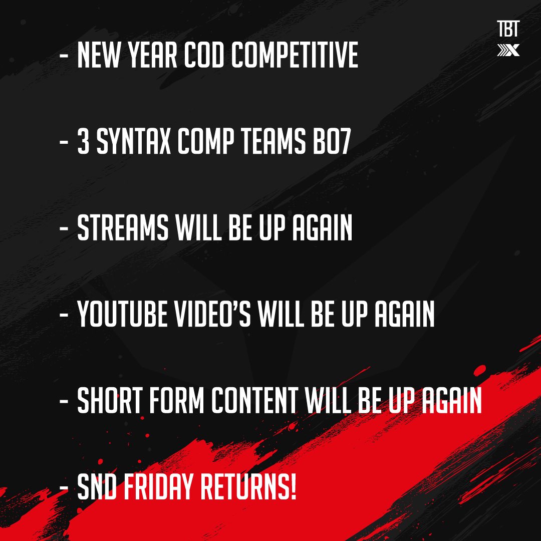TeamSyntaxOffi's tweet image. In 5 days Black Ops 7 finally drops!

What does this mean?

- A new year of cod competitive ofcourse!

- 3 Syntax competitive teams for BO7

- Streams will be up again

- YouTube videos will be up again!

- Short form content will be up again! 

- SND friday makes it’s return!