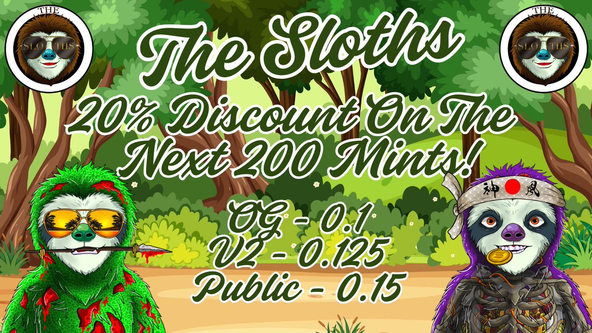 Has Christmas come early 🤷‍♂️

NOPE…. Just another JUICY addition to the Mint! nftlaunch.app/mint/thesloths

A 20% discount on the mint is now in place on all phases for the next 200 Mints 🦥 Whoever mints the next Zombie skin is going to feel like Christmas really did come early
