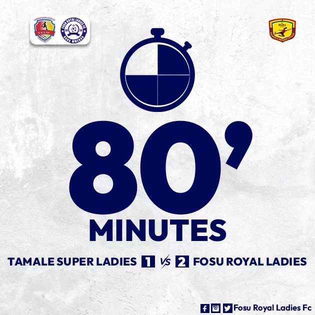 fosurlfc10's tweet photo. 80’ - ⏰ - 

We still lead but searching for the third.

T. Super L. 1️⃣ Vs 2️⃣ Fosu Royal L.⚪🔵

#NorthernZone #MaltaGuinnessWPL
 #betPawa #SheDidThat

#nanammebaa ⚪🔵 https://t.co/73gCKpo7ca