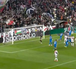 rmafcs's tweet image. the palestinian flag behind the zionist