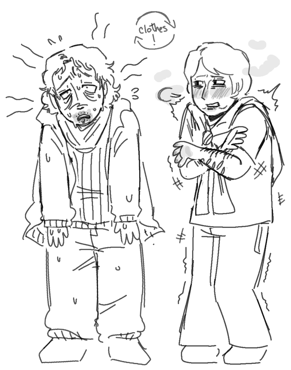 Coatguy's clothes probably stink of death so wireface is probably suffocating too 
#Wireface #Coatguy #Wirecoat